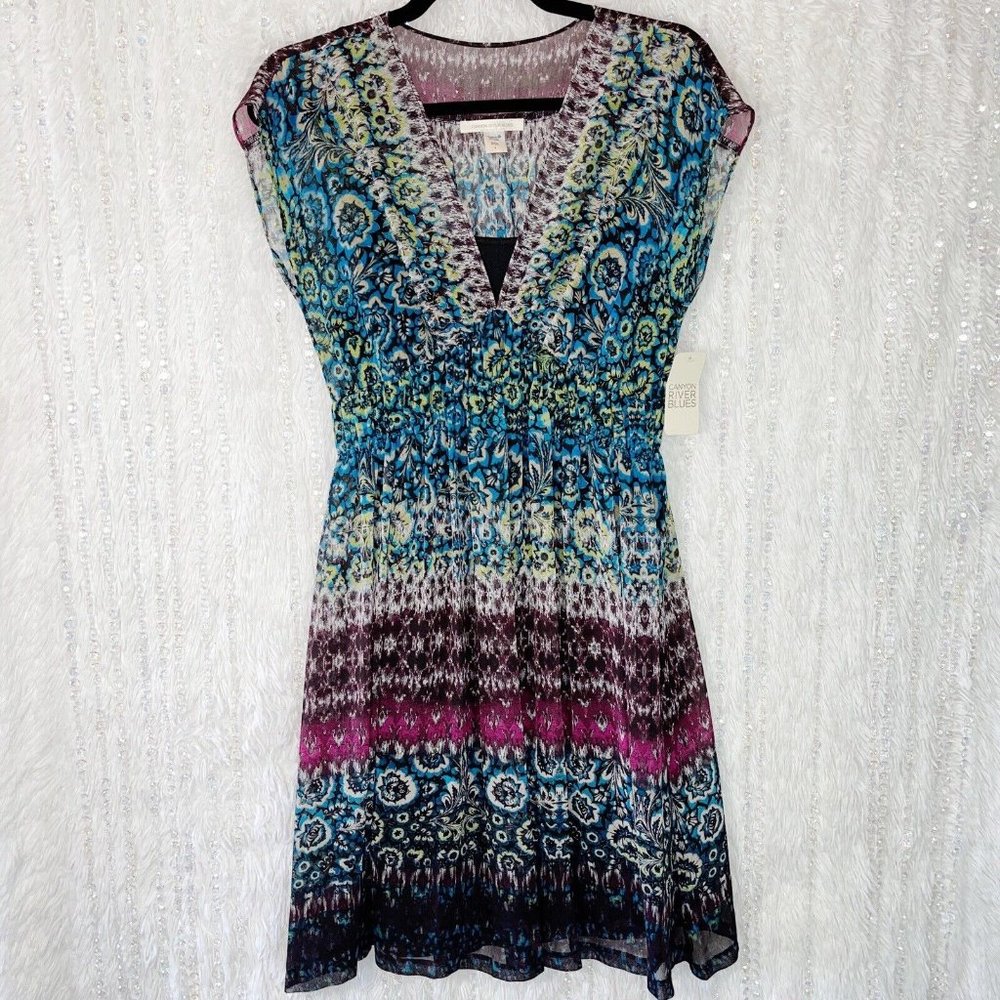 NEW Canyon River Blues Paisley Dress Women’s Size 8 Colorful V-Neck Knee Length